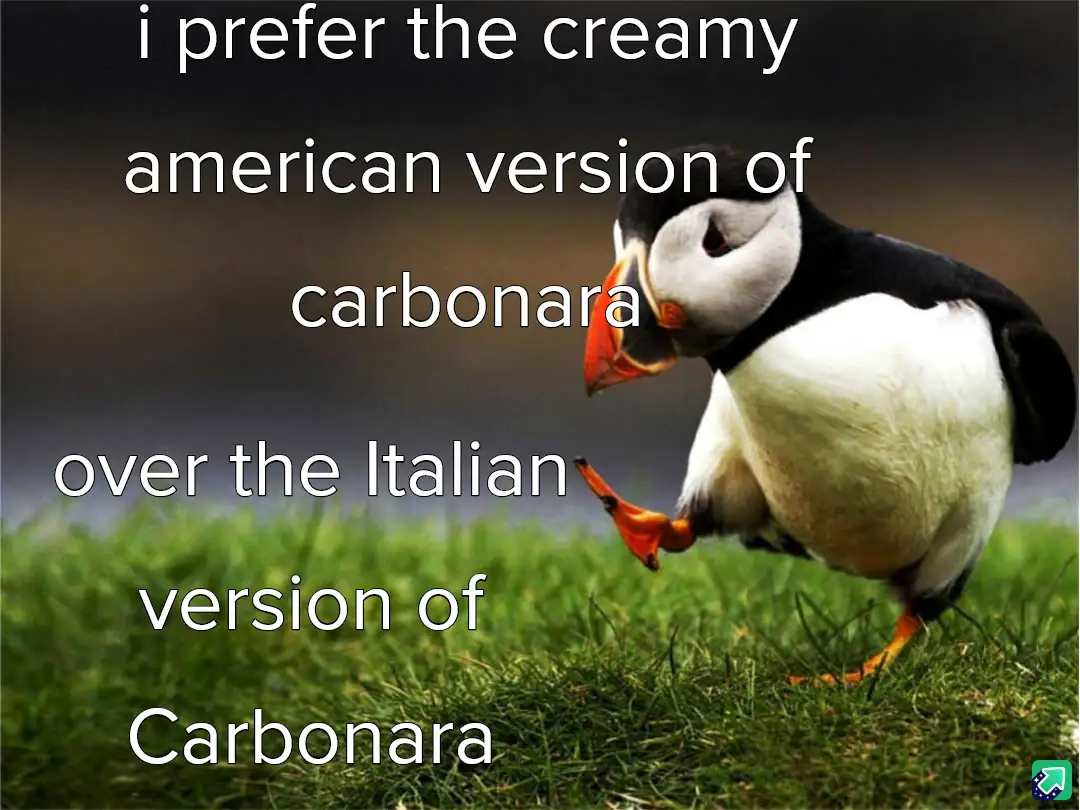 A puffin stands on green grass, looking down and to the side with a slightly disdainful or dismissive expression. White text…
