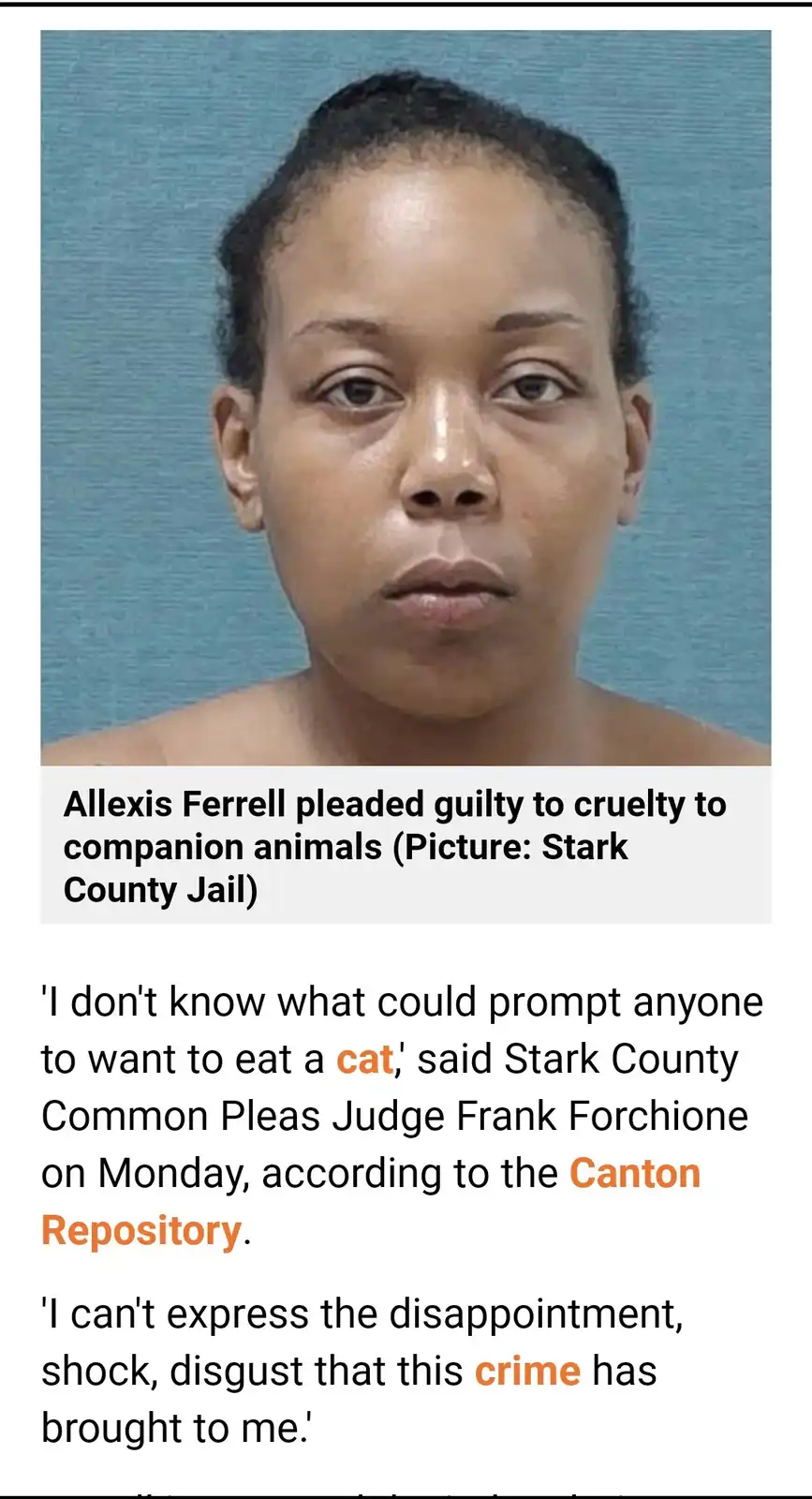 A mugshot of a woman with short dark hair against a blue background. Below the photo, text states she pleaded guilty to…