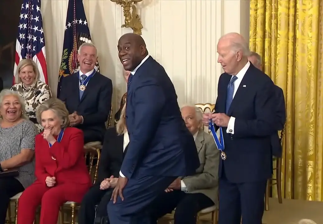 A Historic Moment: President Biden Honors Magic Johnson with the Medal of Freedom
