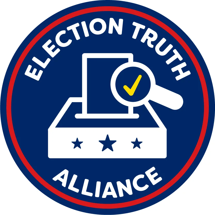 A circular blue and red logo with white text reading 'ELECTION TRUTH' at the top and 'ALLIANCE' at the bottom. In the center…