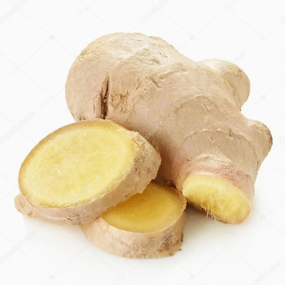 A close-up photo of a whole ginger root and two sliced pieces against a white background. The overlaid text reads 'i'm not a…