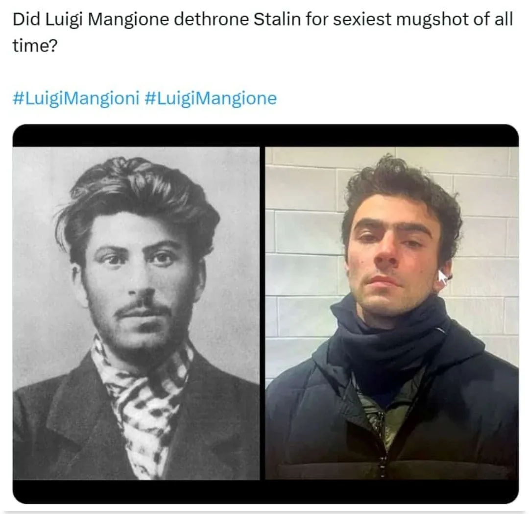 The image displays two side-by-side mugshot-style photos: on the left, a black-and-white portrait of a young man with a…
