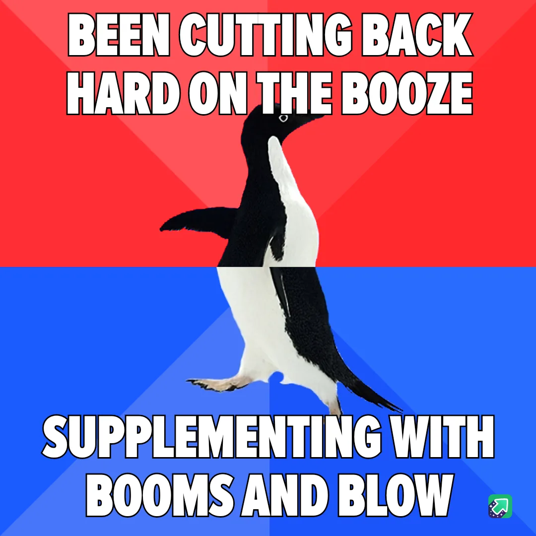 A penguin stands upright against a red and blue background, with bold white text above and below. The top text reads 'BEEN…