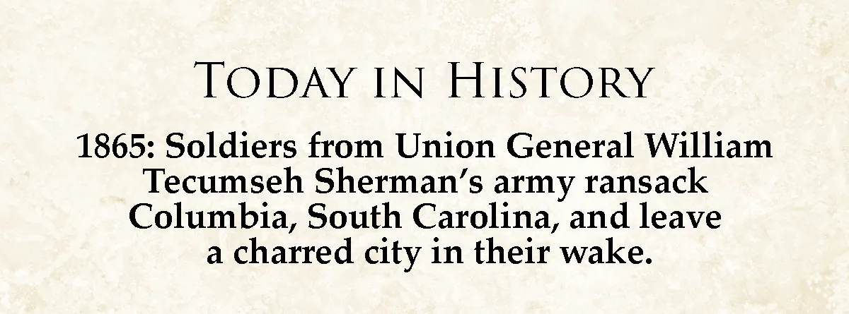 The image displays a beige parchment-style background with black serif text. The header reads 'TODAY IN HISTORY', followed…