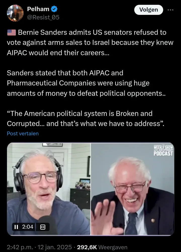 A screenshot of a Twitter post by user @Resist_05 featuring a split-screen video call. On the left, Jon Stewart is shown…