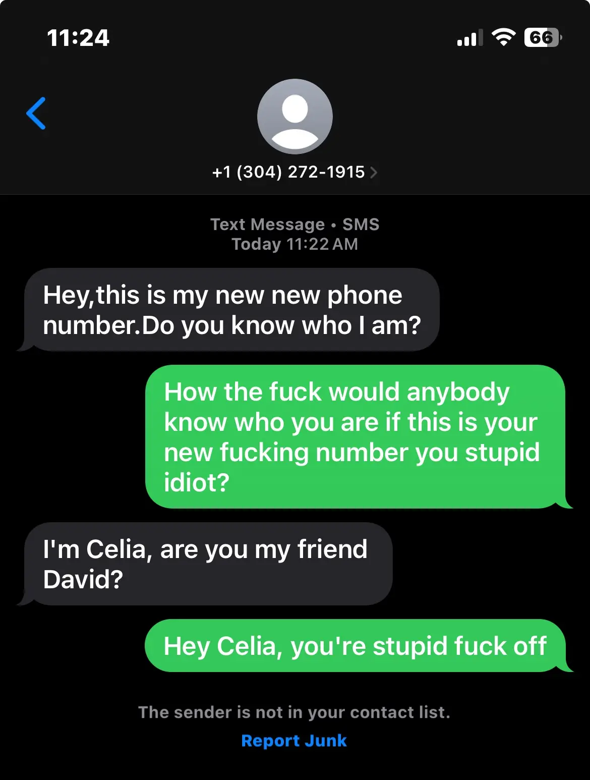 A screenshot of a text message conversation on a smartphone showing a sender claiming to be 'David' after changing their…