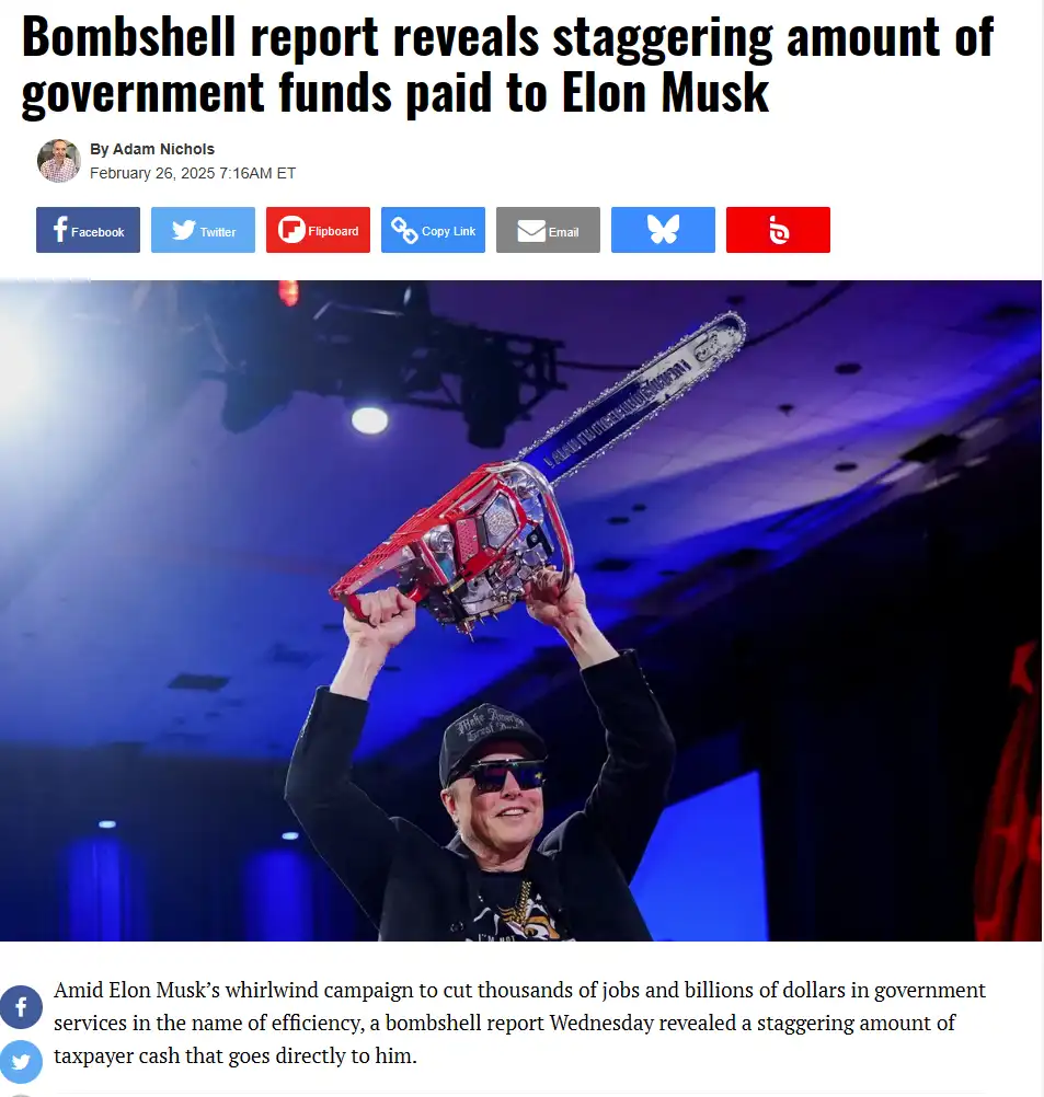 A screenshot of a fake news article with the headline 'Bombshell report reveals staggering amount of government funds paid…