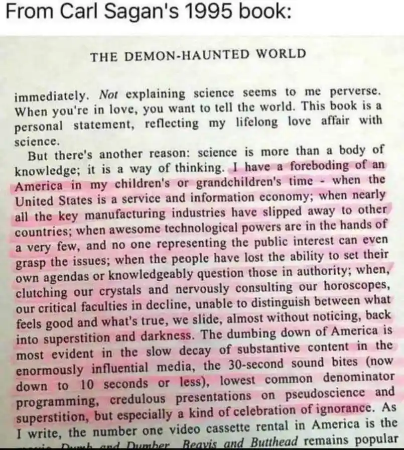 Sagan Wasn't Alone in Predicting Our Downfall
