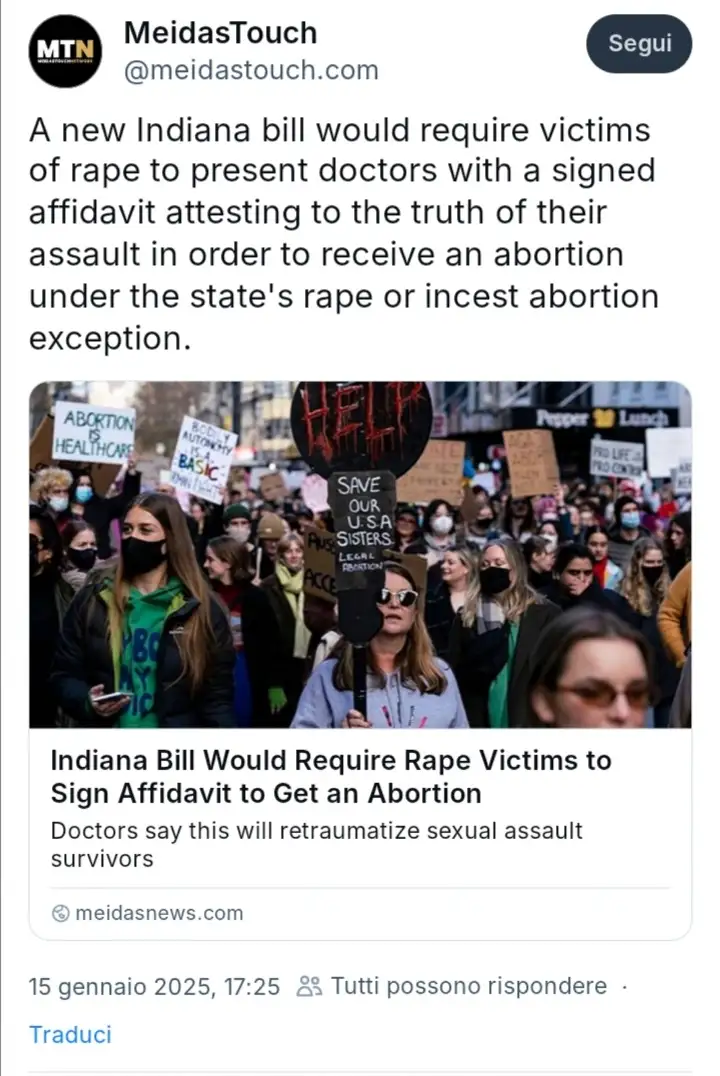 A screenshot of a social media post from MeidasTouch showing a protest photo with women holding signs like 'ABORTION IS…