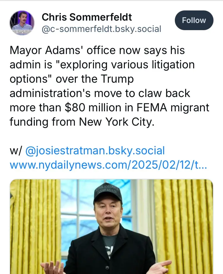 A screenshot of a social media post by Chris Sommerfeldt, featuring a photo of Elon Musk wearing a 'Make America Great…