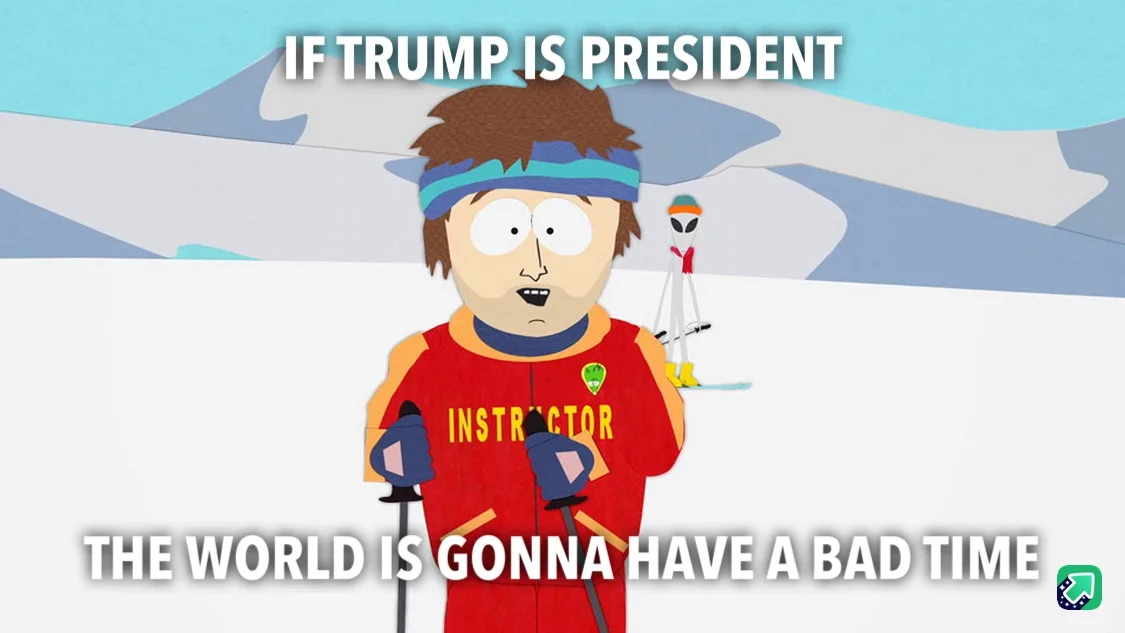 A cartoon image of a South Park character, Eric Cartman, dressed as a ski instructor in a red jacket with 'INSTRUCTOR'…