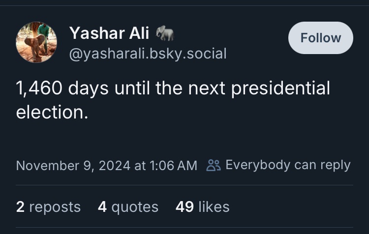 A screenshot of a social media post by Yashar Ali on a platform resembling Bluesky, showing a dark interface with the user's…