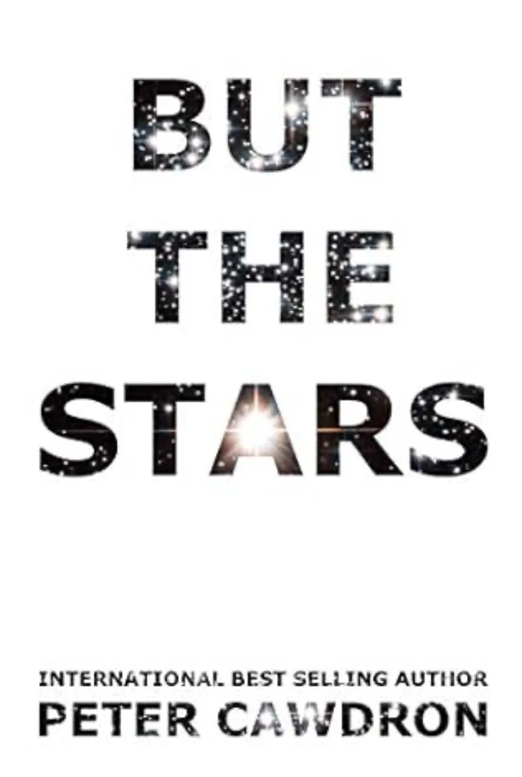 The image displays large, bold text reading 'BUT THE STARS' with a glittery, star-filled texture inside the letters. Below…