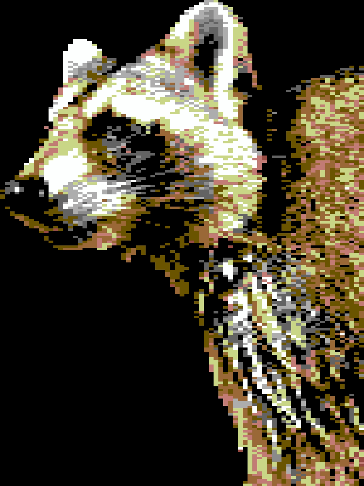 A heavily pixelated image of a fox's head and upper body against a black background, with the overlaid text 'i'm not lazy…