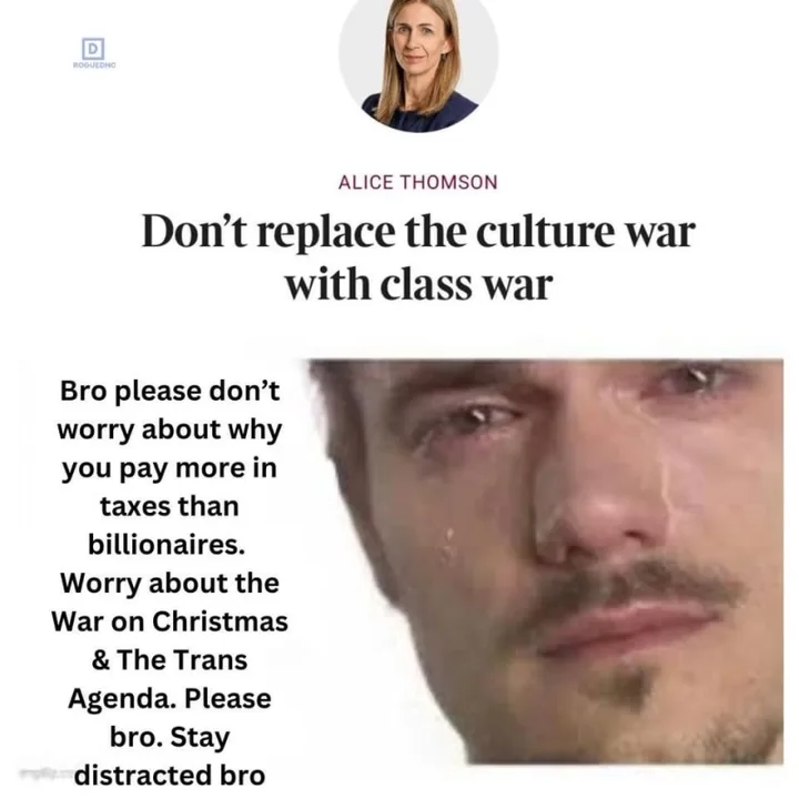 The image shows a newspaper article header with a photo of Alice Thomson and the headline 'Don't replace the culture war…