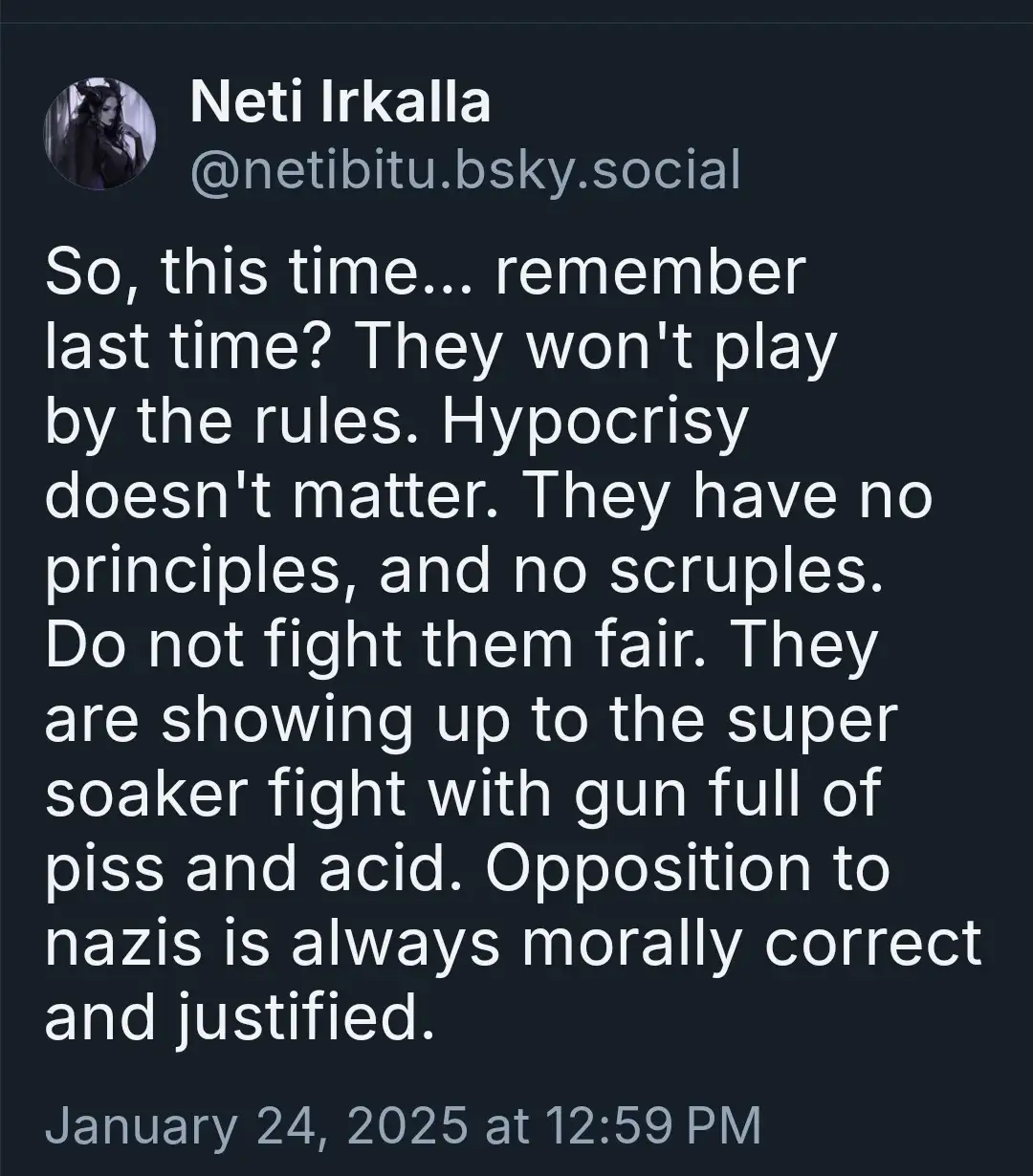 A screenshot of a social media post by 'Neti Irkalla' with a dark background and white text. The post is a rant about…