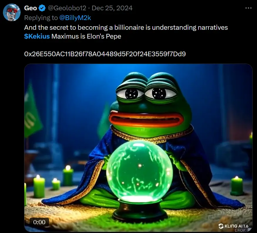 A digitally altered image shows the internet meme character Pepe the Frog dressed as a wizard in a blue robe, sitting before…