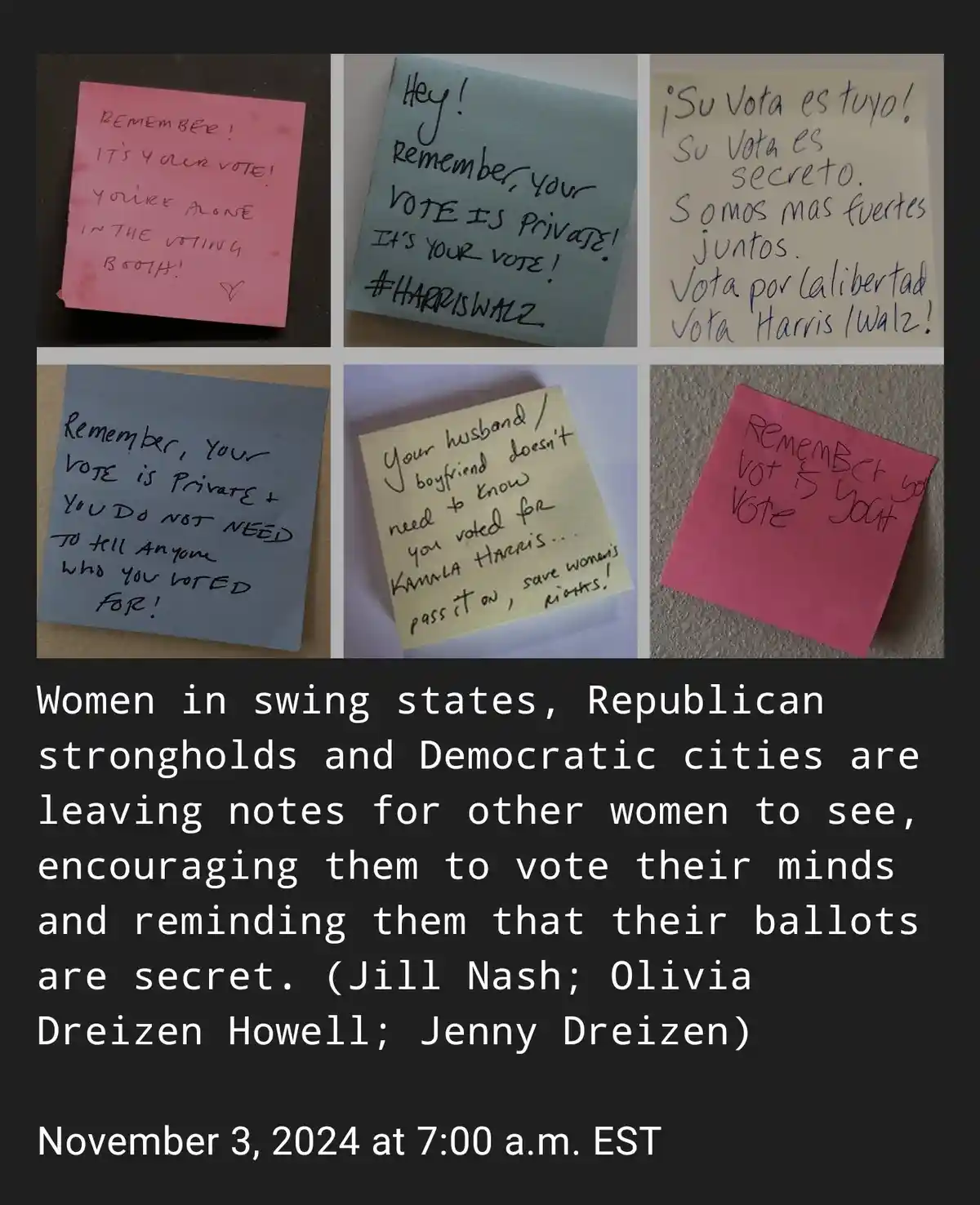 Post-It Notes in Women's Restrooms: Vote Kamala!