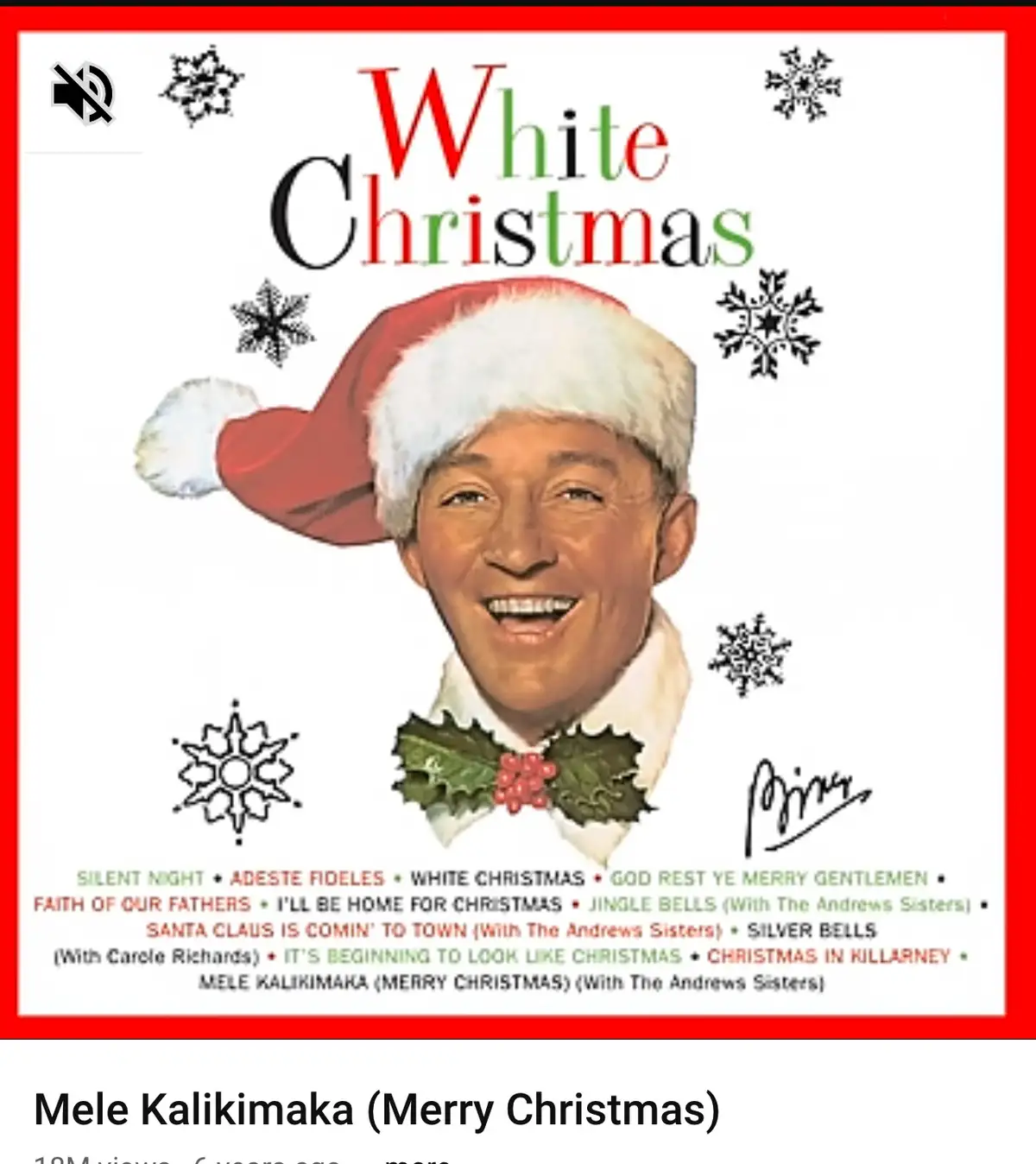 The image is a Christmas album cover featuring a smiling man in a red Santa hat and holly bow tie, surrounded by snowflakes…