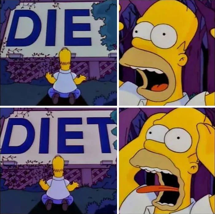 A four-panel meme from The Simpsons shows Homer Simpson sitting on a bench looking at a large sign. The first panel shows…