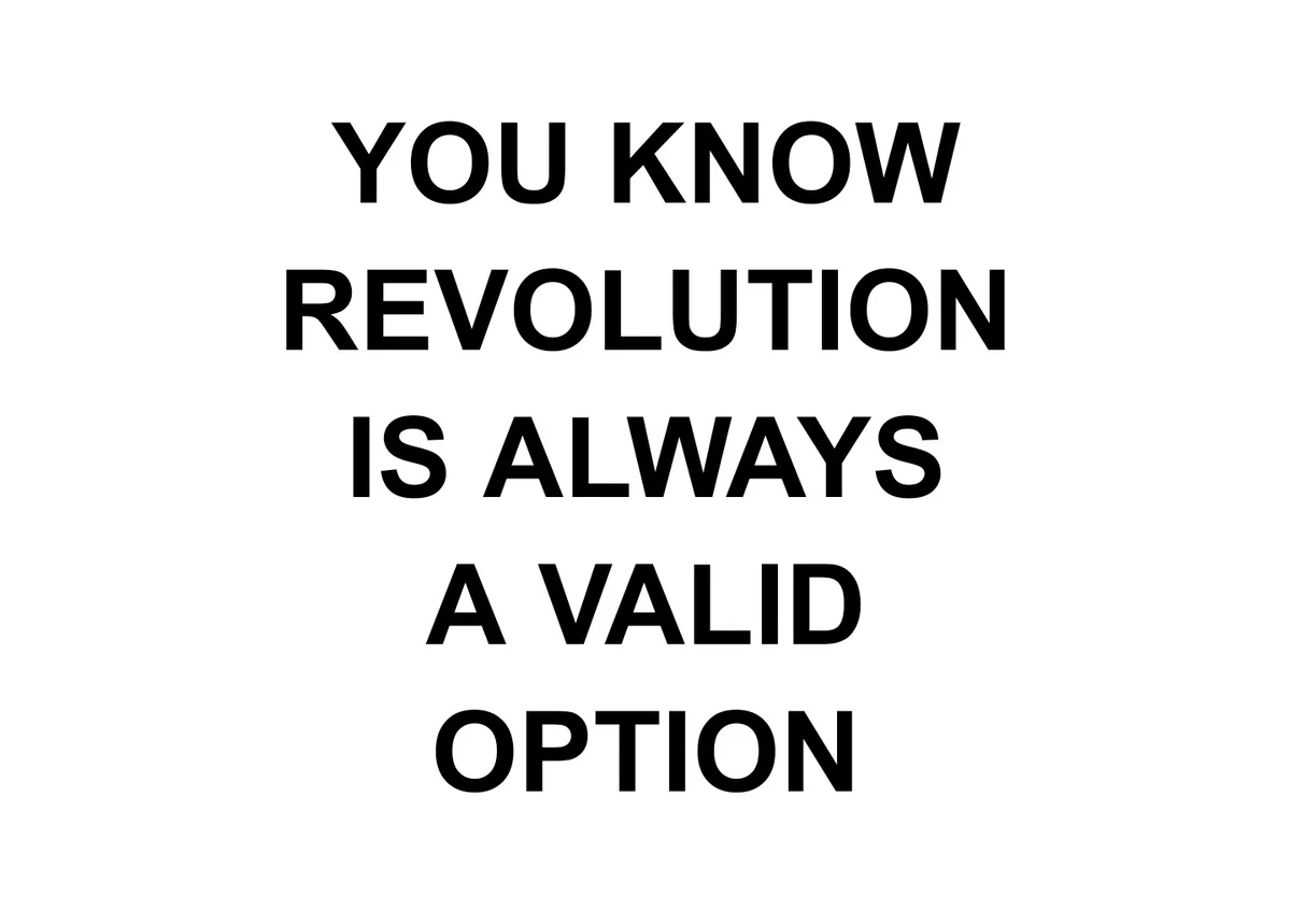 The image is a plain white background with bold, black, capitalized text centered in five lines reading 'YOU KNOW REVOLUTION…