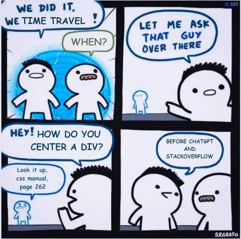 A four-panel comic strip featuring simple white stick figures with black hair. In the first panel, two figures celebrate…