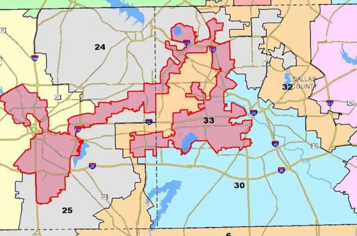 A map of the dallas area showing county boundaries with numbers like 24, 33, 30, and 32. The area labeled 'dallas county 32'…