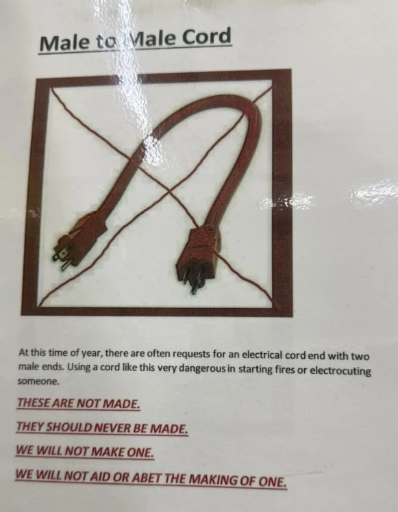 An image of a brown electrical cord with two male plugs at each end, labeled 'Male to Male Cord'. Below the image, text…