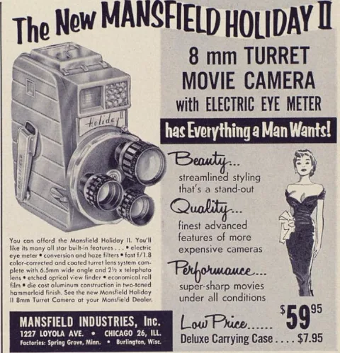 Vintage Vibes: 1959 Mansfield Holiday II Movie Camera Ad