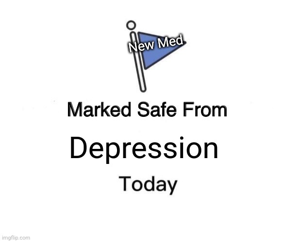 A simple graphic shows a blue triangular flag on a pole with the text 'New Med' written across it. Below the flag, large…