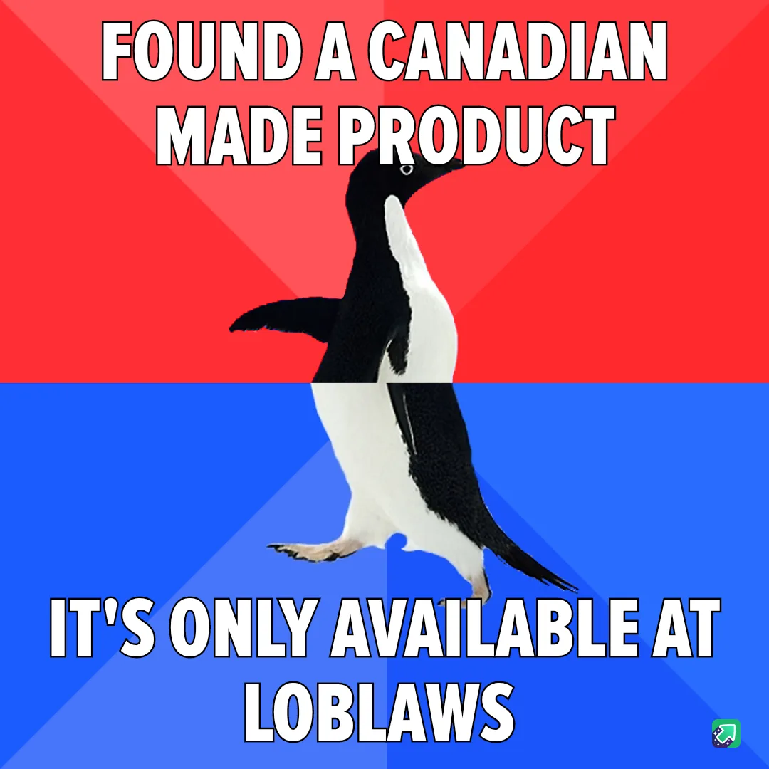 A black-and-white penguin stands centered against a red-and-blue background, with bold white text above reading 'FOUND A…