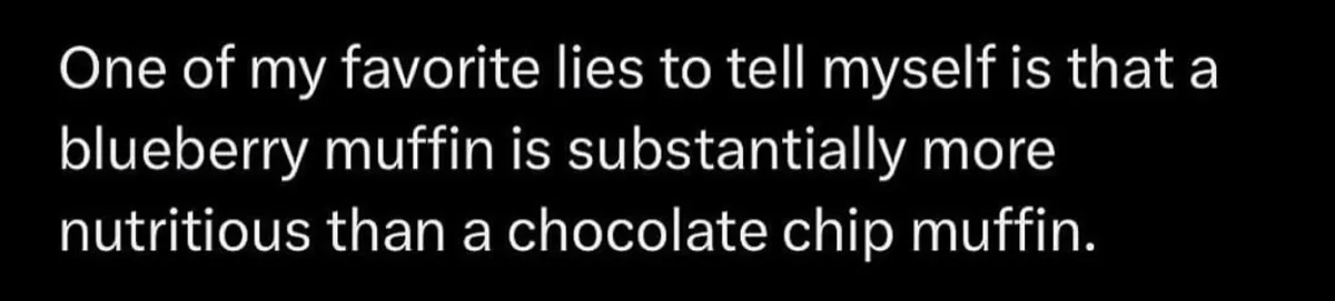 The image displays white text on a solid black background. The text reads: 'One of my favorite lies to tell myself is that a…