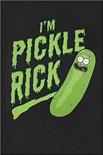 A black background features a cartoon pickle with a human-like face, wide eyes, and a toothy grin. The text 'I'M PICKLE…