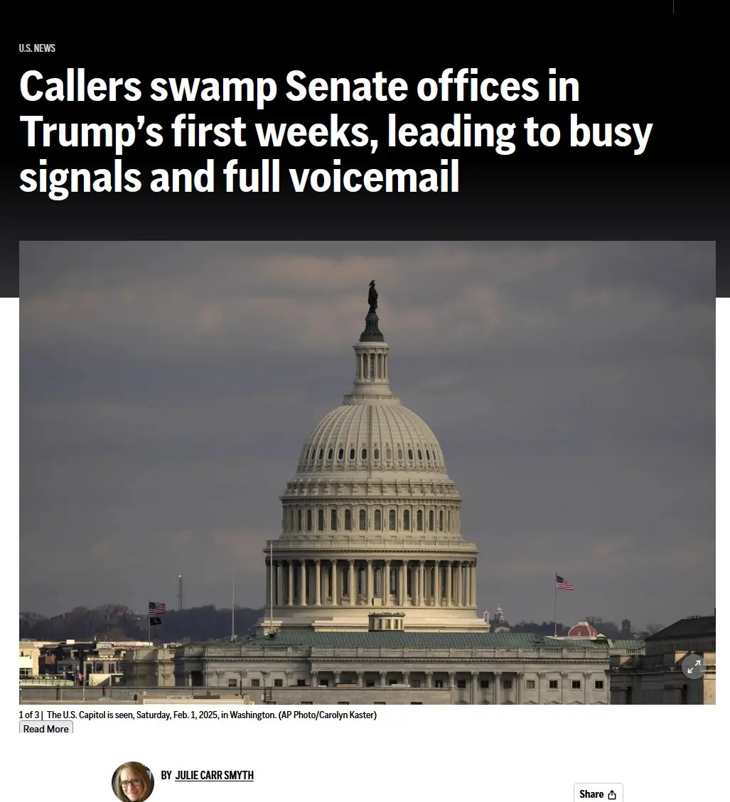 The image shows the U.S. Capitol building under a cloudy sky, with the headline text overlaid at the top. The text reads…
