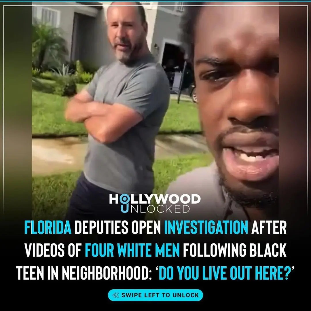 The image shows a split-screen: a Black man in the foreground with an angry, confrontational expression, and a white man in…