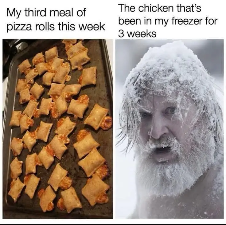 The image is split into two panels. The left panel shows a baking sheet full of golden-brown, slightly burnt-looking pizza…
