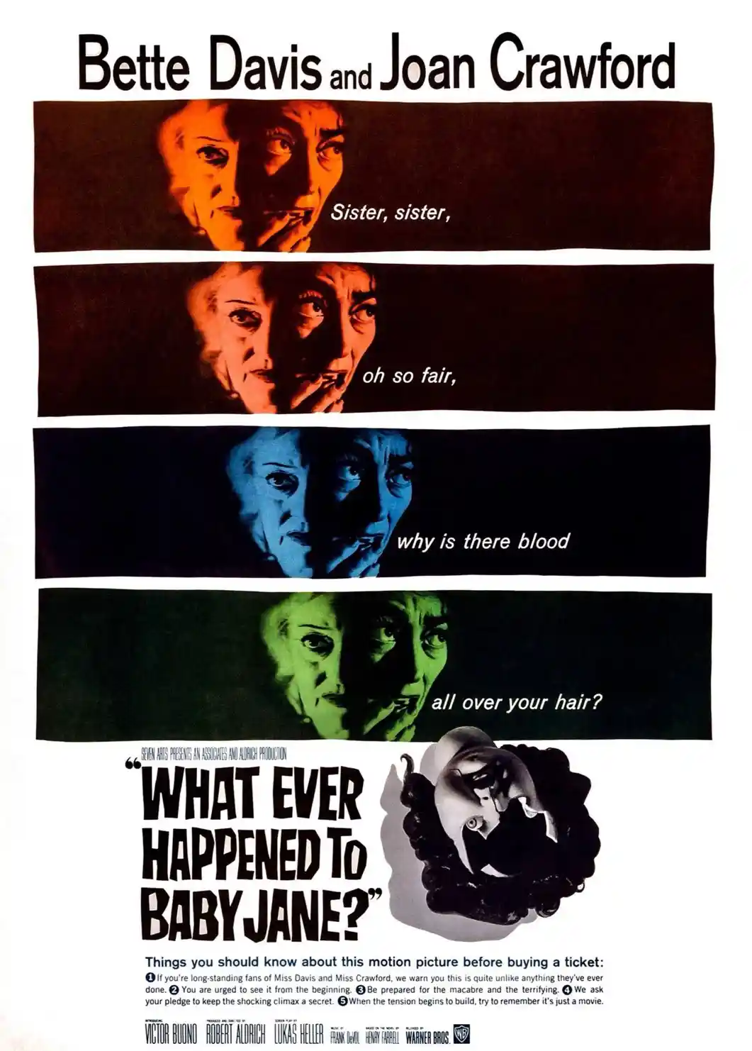 This is a vintage movie poster for 'What Ever Happened to Baby Jane?' featuring Bette Davis and Joan Crawford. The poster is…
