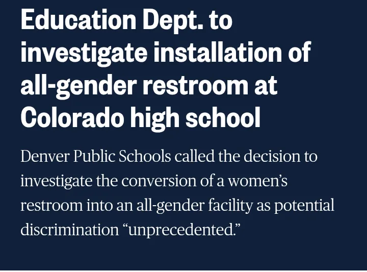 The image displays a dark blue background with white text mimicking a news article headline. The headline reads 'Education…
