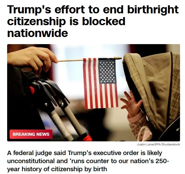 A hand holds a small American flag on a stick near a baby in a stroller, with a 'BREAKING NEWS' banner. The overlaid text…