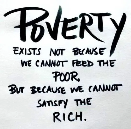 A white background with black handwritten text. The word 'POVERTY' is large and stylized at the top. Below it, smaller text…