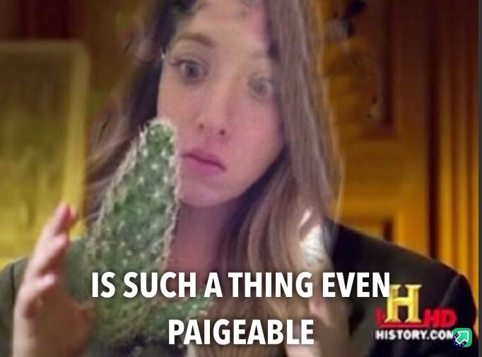 A woman with wide eyes and a confused expression holds a spiky green cactus close to her face. White text overlaid on the…