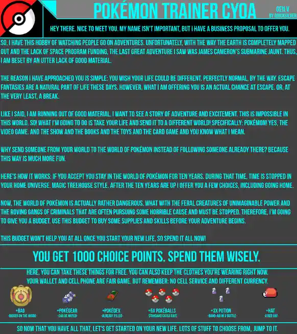 Embark on an Epic Adventure: Pokemon Trainer Jumpchain CYOA by Quicksilver