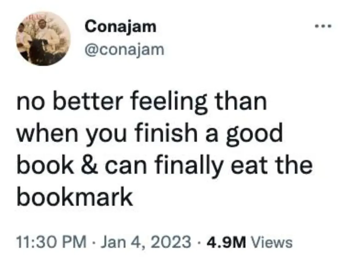 A screenshot of a tweet from user Conajam (@conajam) dated January 4, 2023, showing the text 'no better feeling than when…