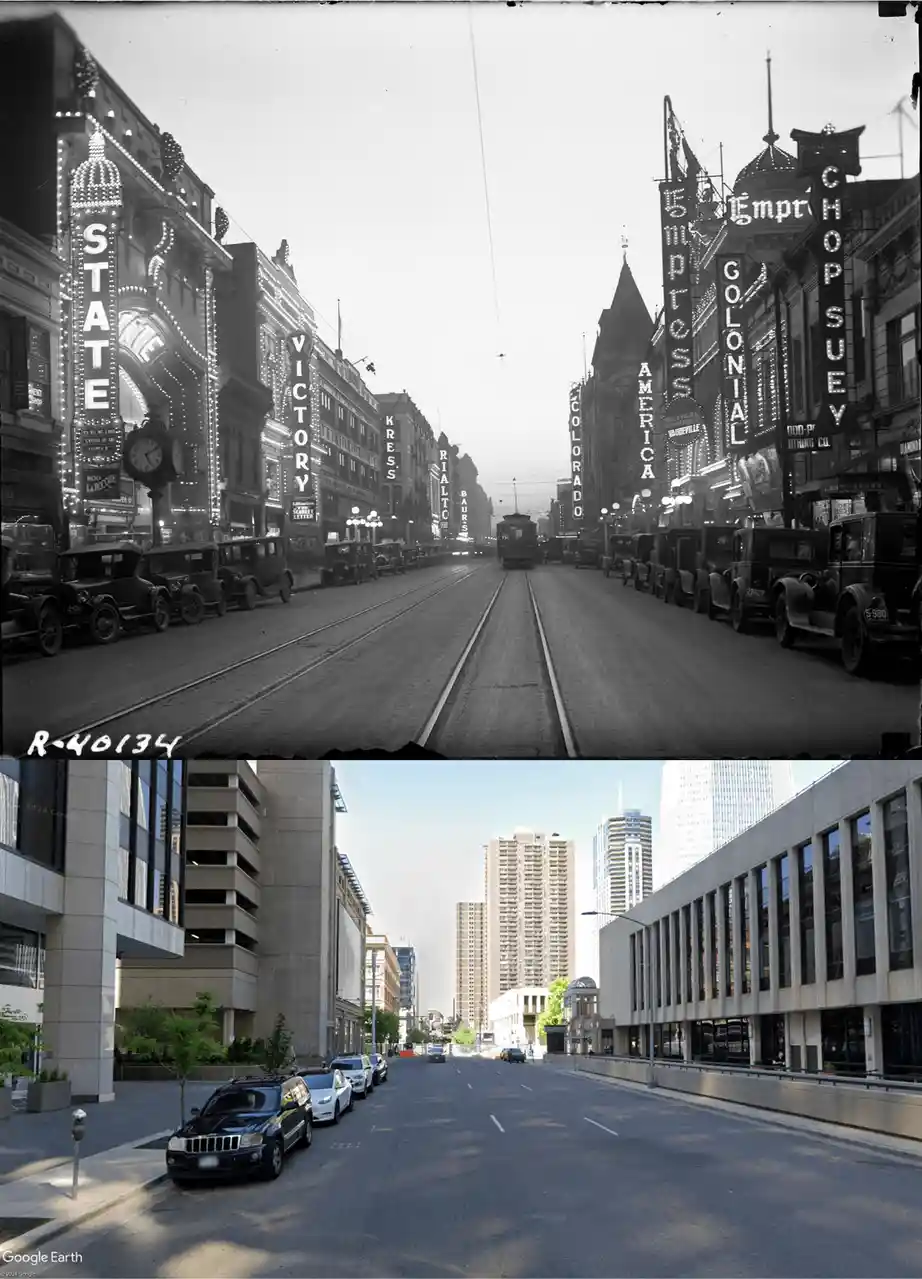 A Journey Through Time: Denver's Curtis Street from 1926 to Today