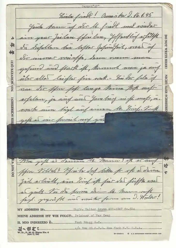 A Heartfelt Letter from a German POW at Fort Bragg During WWII