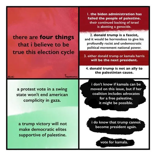 A four-panel meme with red, green, and white backgrounds. The top-left panel says 'there are four things that i believe to…