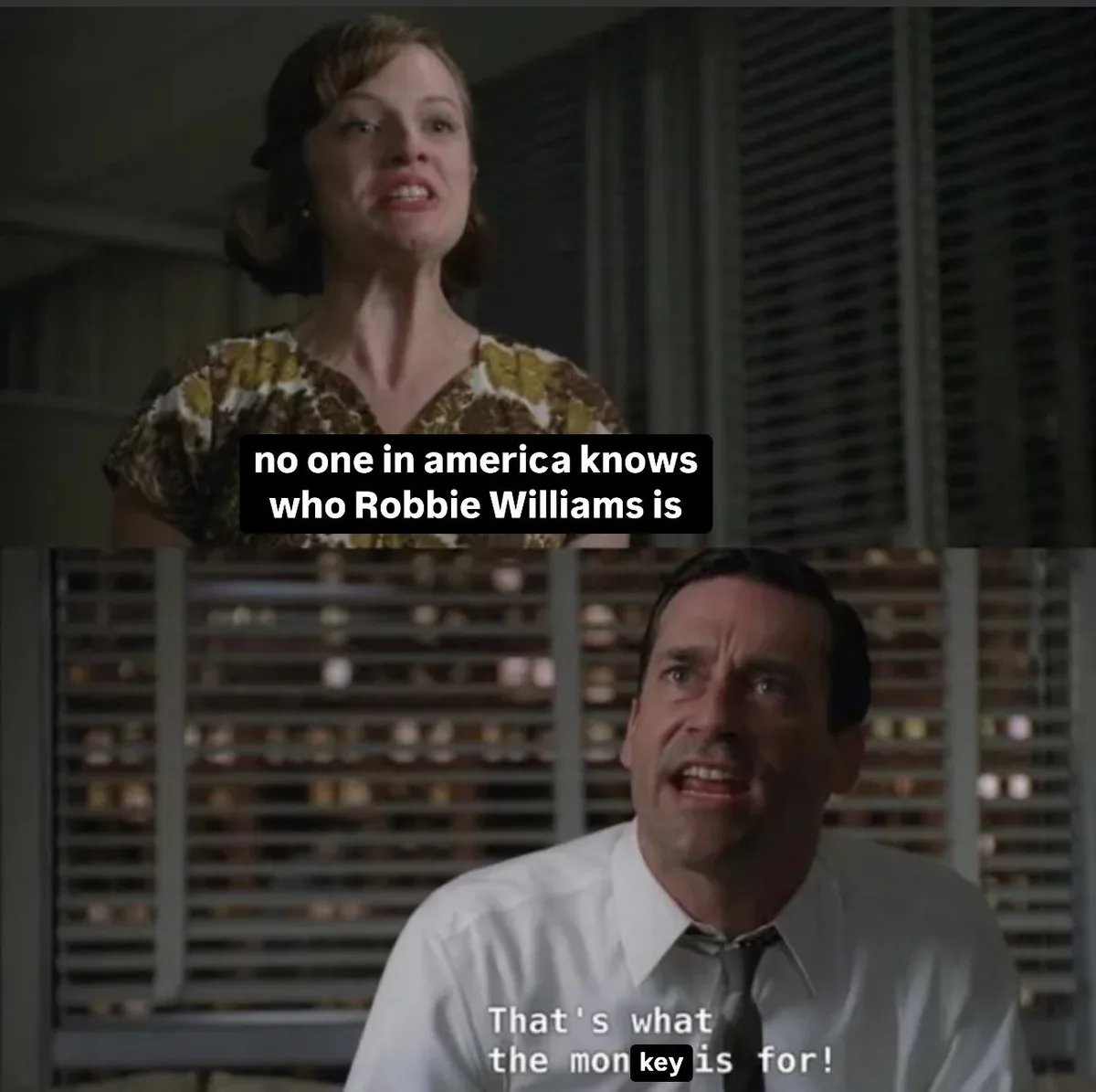The image is a two-panel meme from the movie 'The Truman Show'. The top panel shows a woman with a shocked expression…