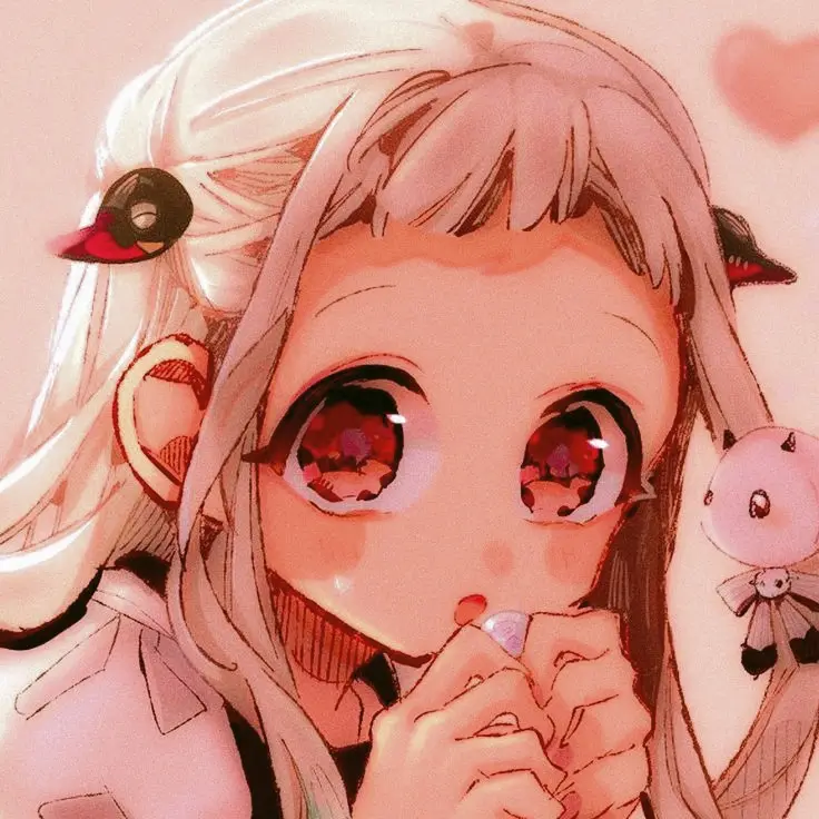 An anime-style girl with white hair, red eyes, and small horns looks tearful while clutching her hands near her mouth. She…