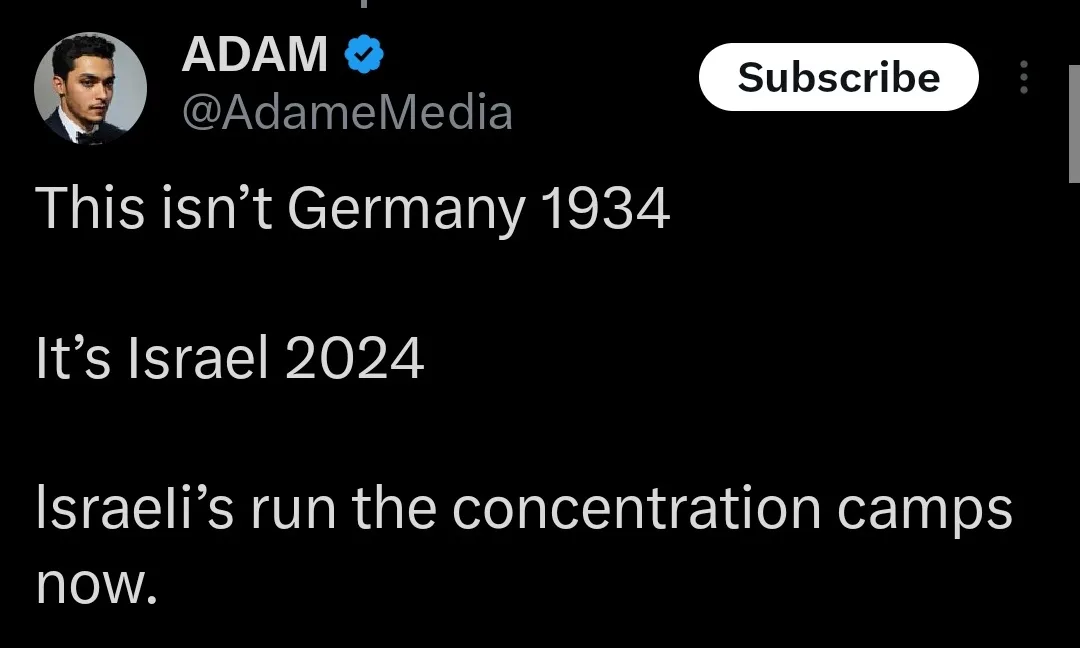 A screenshot of a social media post by 'ADAM @AdameMedia' with a verified blue checkmark, showing white text on a black…