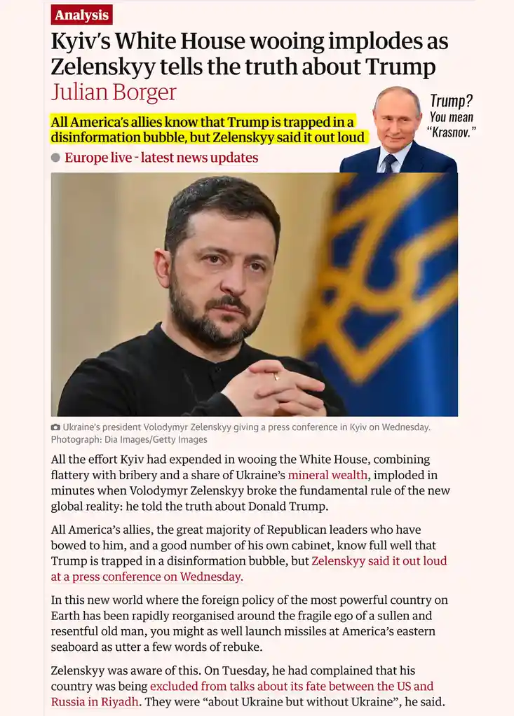 The image is a screenshot of a news article featuring a photo of Ukrainian President Volodymyr Zelenskyy. In the top right…